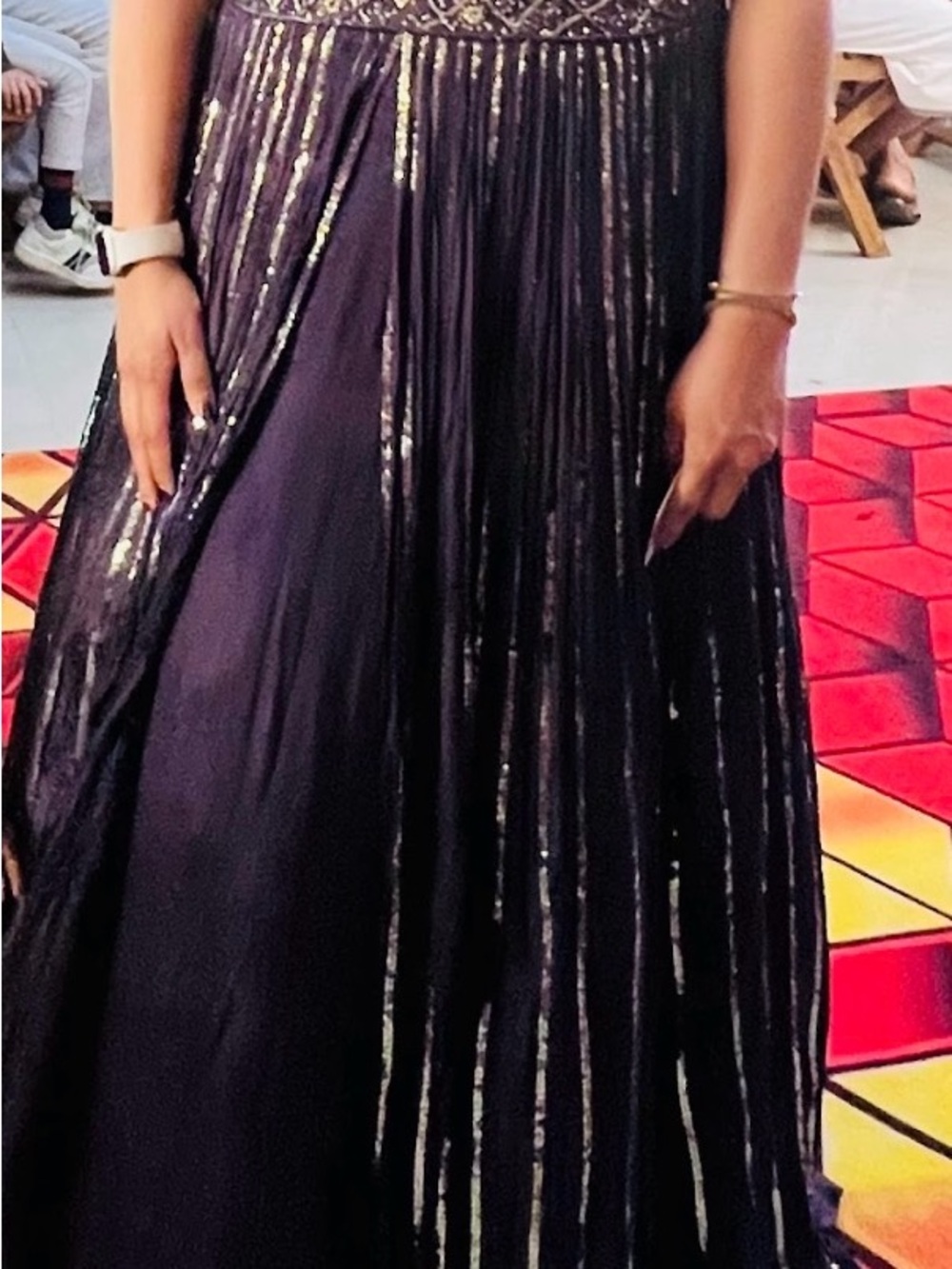 Elegant Black Sequin Pleated Maxi Skirt